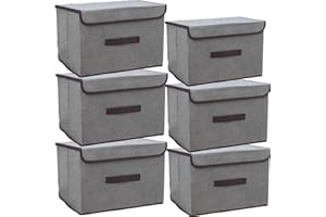 NCRGB Składane pudełka do przechowywania z pokrywką, 6 sztuk, 36 x 23 x 24 cm, pojemniki do przechowywania materiału z pokrywką, organizer na ubrania do przechowywania ubrań, kolor szary