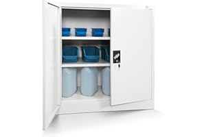 Jan Nowak Armadio da Ufficio C001B Archivio per Officina in Metallo Verniciato a polvere Chiudibile 92,5 cm x 90 cm x 40 cm (Bianco)