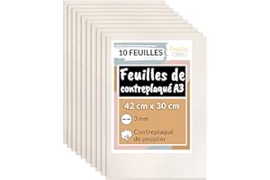Creative Deco 10 x A3 Contreplaqué 3mm | 420 x 300 x 3mm (+/- 0,5mm) | Planche Bois Brut Peuplier | Panneau Feuille Découpe Laser | Bois pour Pyrogravure, Gravure, Cricut, Maquette