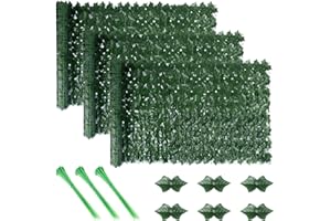 ZANKEOX Artificial Ivy Fence Screen, 3PCS Garden Fence Screening Trellis with Artificial Leaves, 3m x 1m Expandable Faux Privacy Artificial Hedge Roll with 20pcs Zip Ties for Garden Balcony Outdoor Decoration