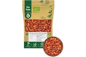 ‎OMVEDA BIO Chilischoten ganz | Birds Eye Sorte | Rote, getrocknete Schoten mit Schärfegrad 9 | Sehr scharf & aromatisch | Im Aromaschutzbeutel – 100g