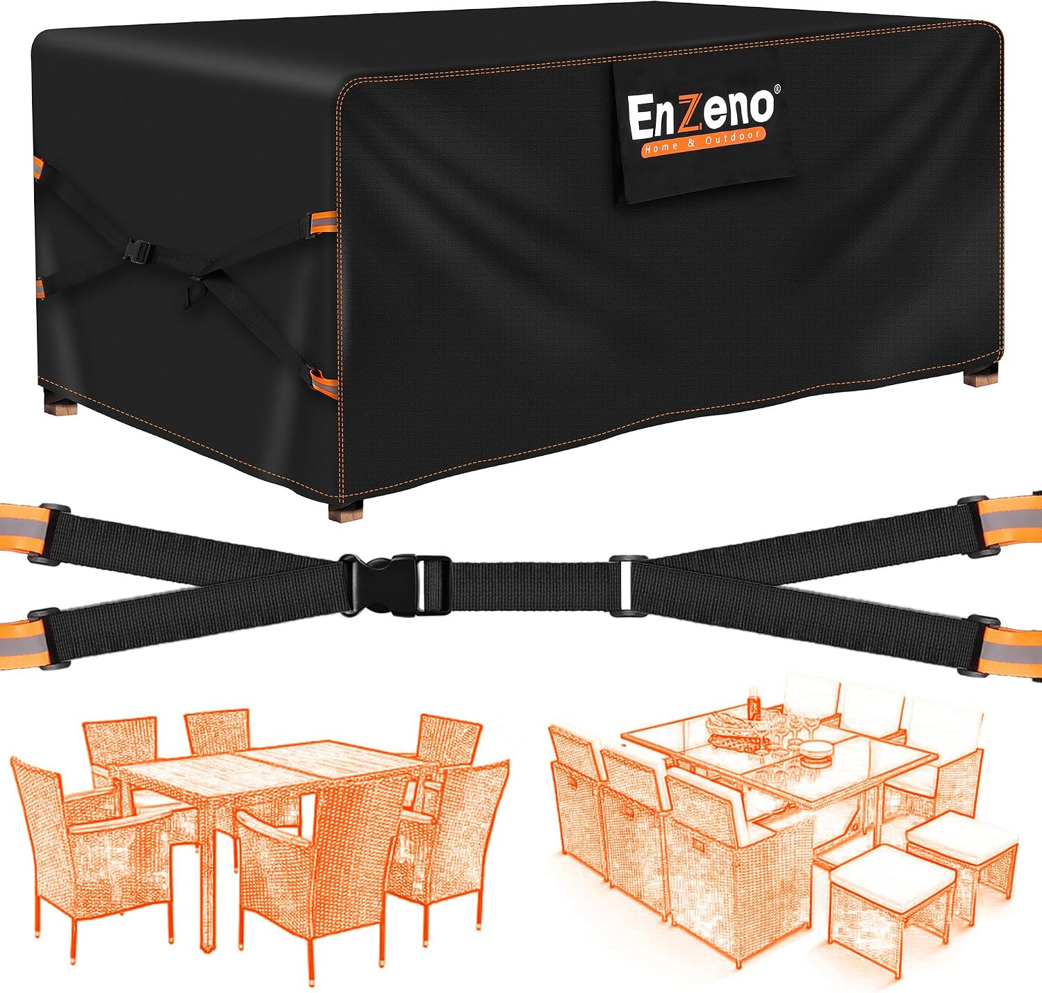 Enzeno New Upgrade Garden Furniture Covers,180x120x74cm Outdoor Table Cover Waterproof,500D Heavy Duty Patio Furniture Cover,Wider Vents for Outdoor Rectangle/Rectangular Table and Chair Set Covers.