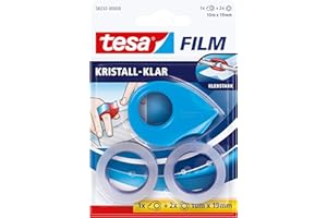 ‎TESA tesa tesafilm Mini Abroller Pink, Blau oder weiß mit 2 x Kristall Klar Rollen, 10M: 19mm
