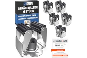Maila® Gerätehalter (6er Set) - Robuster 304er Edelstahl rostfrei - Besenhalterung Wand mit starker Klemmwirkung, Wandhalterung für Besen, als Werkzeughalter