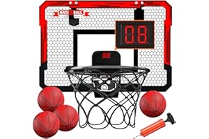 UCAMP Mini Panier de Basket,Panier Basket Enfant,Panier de Basket Interieur,Panier Basketball pour Porte Mural avec 4 Ballons,2 Filet,Scoreboard,Backboard et Pompe à Air,pour Cadeaux Garçons Filles