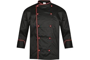 BWOLF Biko Nobu Chaquetilla Chef Hombre Chaquetas de Chef Chaquetilla Chef Mujer Chaqueta Cocinero Hombre de Manga Larga y Botones Rojos