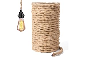 GreenSun Corde Electrique 2 Noyaux - 5M Fil électrique Tissu Cable Electrique Corde 2x0.75mm² Rétro Corde de chanvre tressé torsadée Câble pour Accessoires de Lampe à Suspendre