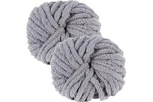 bechoanigel 2 Ovillos Lana Gruesa para Tejer a Mano, 500g Chenille Chunky Yarn, Ovillo Lana Gorda para Tejer a Mano Mantas, Bufandas y Gorros Suaves (Gris)