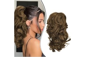 Dcbaboo Postiche Queue de Cheval Extension Cheveux Naturel Courts Ondulé Bouclés 45cm Rajout Ponytail Synthétique, Brun Cendré