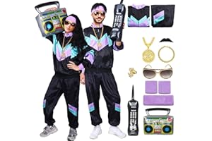Amycute 80er Jahre Outfit Herren Damen, 80er Trainingsanzug, Jogginganzug 80er Jahre, 80er Jahre Accessoires, Faschingskostüme, Karneval kostüm für 80er 90er Jahre Themenparty.
