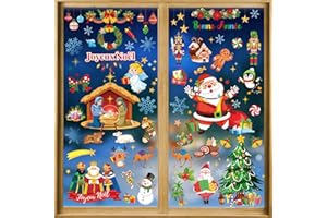 DPKOW Français Joyeux Noël Fenêtre Autocollants Décorations, 9 Feuilles Crèches de Noël Stickers Vitre Décorations Noel Personnage Autocollants Fenêtre Porte Nouvel an