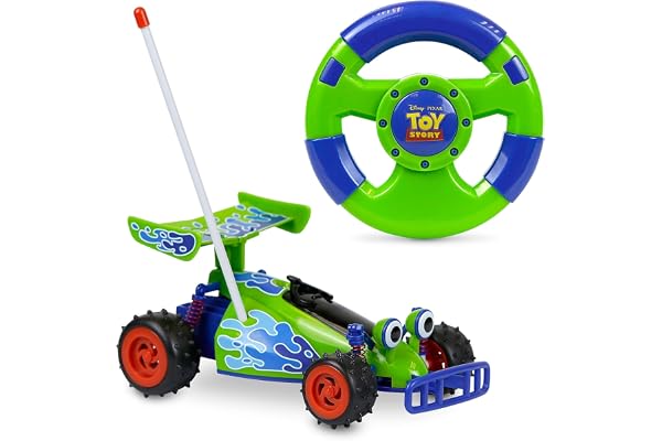 Disney Store Official Pixar Toybox Buggy télécommandé Karting, Toy Story, 27 MHz, télécommande en Forme de Volant, contrôle intégral, 3 Ans et Plus