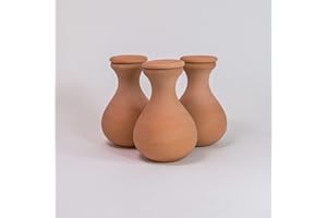 ALPPOS 3 Oyas à enterrer de 330 ML en Terre Cuite avec Couvercle - ollas pour Plante intérieure et extérieure - Goutte à Goutte par capilarité