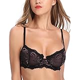 WingsLove Women's Floral Lace Soft Cup Underwired Bra Unlined See-Through Sexy Bra