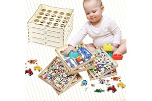 Magicrose 4 Trays Wooden Sorter Sifter Box for Building Blocks,Storage Block Sorter Organizer,3 Different Sizes Sorter Block Sorter Sifter Brick Storagefor Building Blocks