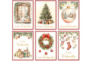 HAPPIRRA Weihnachtskarten Set 12 Stück mit Umschlägen und Stickern – 6 Aquarell Motive, Premium Grußkarten zu Weihnachten, Frohe Weihnachten Weihnachtskarte Klappkarten, Christmas Card Weihnachtspostkarten