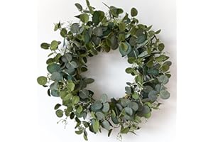 HomeKaren Eucalyptus Wreaths for Front Door 22 Inch Handmade Green Leaves Wreath for Summer, Spring and All Seasons, Green Flower Wreath for Wall and Outdoor