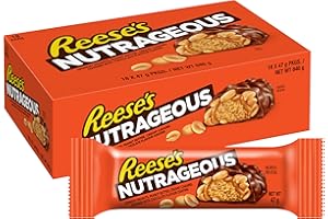 Reese's Chocolate flavour Nutrageous Bar, with Peanuts, Peanut butter and Caramel covered in Chocolate flavoured coating, Pack of 18 x 47 g