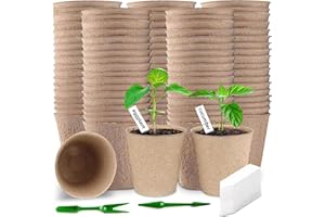 ZZQVIP Doniczki do Uprawy 8 cm, 100 PCS Degradowalne Doniczki do Uprawy, Doniczki do Siewu Doniczka, Etykiety do Roślin 100 PCS, 2 Startery do Sadzonek, Biodegradowalne, Doniczki i Uprawa Roślin