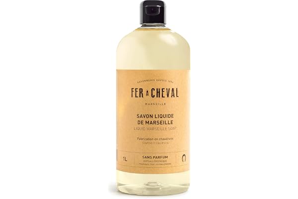 Fer à Cheval - Véritable Savon de Marseille Liquide - Sans Conservateur, et Hypoallergénique, il est Doux pour la Peau des plus Sensibles (SANS PARFUM, 1L)