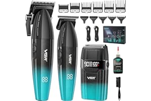 VGR 640 S3 3 IN 1 Haarschneidemaschine für Herren, Profi Haarschneider Haartrimmer und Folienrasierer Set, Kabellose Friseur Set mit LED Anzeige für den Friseur und Heimgebrauch, Grün