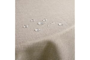 Softalker Small Cream Table Cloth Round 120 cm (47in) Diameter Faux Linen Tablecloth Elegant Wipeable Table Cloths Washable Table Cover for Spring Cafe Party Outdoor Garden Kitchen Dinning Tabletop