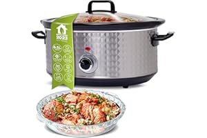 ‎TURBOTRONIC BY Z-LINE TurboTronic Slow Cooker 6.5 L, Silver Stainless Steel, Slow Cooker with Warming Function, Steamer, Casserole, Garden Pot, Sous Vide Cooker, Retro Diamond Pattern