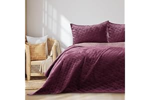 RESTILO Narzuta Na Łóżko 220 x 240 cm Fioletowa Jagodowa Liliowa Welwetowa Zamszowa Pikowana AmeliaHome Laila