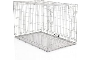 COZY PET Dog Cage 36" Light Grey Metal Tray Folding Puppy Crate Cat Carrier Dog Crate. DC36G