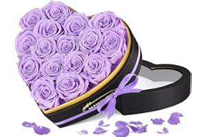 MAMAMIKO 16 Forever Real Rose Heart Box,Eternal Preserved Purple Roses Flowers,Rose Gifts for Her Woman Wife Girlfriend on Birthday, Anniversary, Valentine's Day, Mother's Day, Christmas