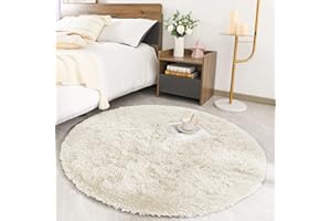 MOONLIGHT20015 Round Rugs Living Room –Cream Area Rugs for Bedroom 120x120 cm Anti Slip – Modern Super Soft Thick Pile Fluffy Shaggy Rug – Plush Carpet Non Shedding Easy To Clean
