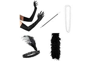 CA SE FETE Costume da donna Charleston I Boa in Piume 150 cm I Guanti Lunghi I Fumo Sigaretta 30 cm I Collana Pearles I Fascia con paillettes I Accessori Gatsby Annees 20