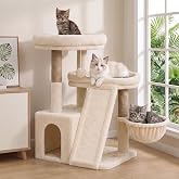 Heybly Cat Tree 69 cm with 2 Platforms, Cave and Hammock, HCT206SMJ | Large Scratcher, Sisal Posts, Soft Plush, Hanging Ball,