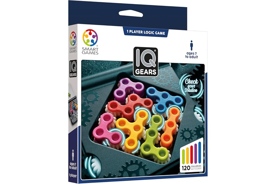 SmartGames - IQ Gears, Puzzle Game with 120 Challenges, 7+ Years