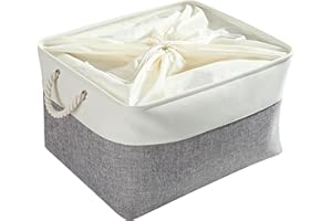 Mangata aufbewahrungskorb Stoff, aufbewahrungsbox groß Schrank, Korb aufbewahrung Stoff mit Seil für Spielzeug, kleiderschrank, Regale, Kleidung (Faltbare,XL, Grau Weiß)