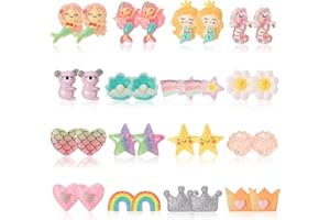 Halinuia 16 pares de pendientes de clip con purpurina para niñas, pendientes magnéticos de resina