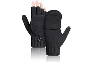 Kiiwah Guanti Senza Dita Invernali con Copridita per Donna e Uomo, Guanti Termici Mezze Dita Unisex a Maglia per Ciclismo Sci Attività all'Aperto Lavoro Viagg