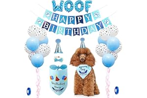 JIUHAO Dog Birthday Party Supplies,Dog Birthday Bandana Hat Set,Bandana, Happy Birthday Banner,Triangle Scarf,12 Inch Paw Print Balloon,Cute Bowtie for Pet Boy/Girl, Party Accessories (blue)