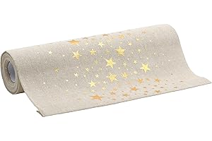 100%Mosel Tischläufer Leinenoptik Natur, Sterne in Gold, (28 cm x 5 m), Tischband, edle Tischdeko für Weihnachten & Adventszeit, Festliche Dekoration zu besonderen Anlässen