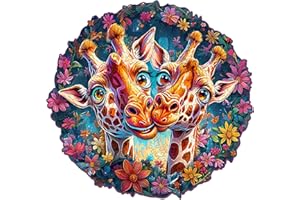 CHARMIBLE Wooden Puzzles for Adults, 280pcs Funny Giraffe Wooden Jigsaw Puzzles for Adults, Unique Animal Shape Puzzles with Box, 34x32.5cm Wooden Puzzle for Family Game and Birthday Gifts