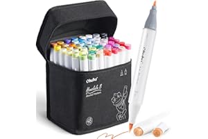 Ohuhu 48 rotuladores de colores a base de alcohol Rotuladores de dibujo de doble punta (pincel y punta fina) para niños o artistas, tanto para colorear como ilustración para adultos