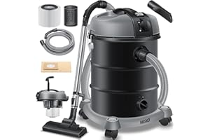 MASKO Aspiradora industrial en seco y húmedo, de acero inoxidable, 2300 W, con enchufe, función de soplado, manguera de aspiración y aspiración en húmedo, empujar y limpiar, aspiradora industrial con