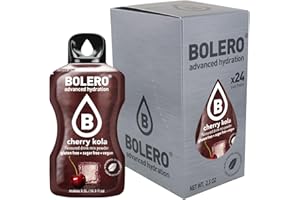 Bolero CHERRY COLA 24x3g | Jus en poudre sans sucre, édulcoré à la stévia + vitamine C | pour enfants et sportifs | sans gluten, végétalien | saveur cerise cola