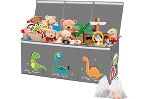 KR KITCHENRAKU Toy Box Storage with Lid, Kids' Toy Chests & Boxes, Foldable Soft Toys Storage Organiser 99x34x39cm Extra Large Toy Bins Nursery Playroom Bedroom (Grey)