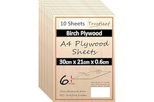 TRUSTLEAF 6mm Birch Plywood A4-300x210x 6mm - (Pack of 10) Laserable Low Fume E1 Glue Ply.