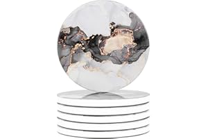 Naivasha Homeware Marble Coasters Set of 6 - Stunning Decorative Coasters in GLOSS Finish, Elegant Stone Coasters with Cork Bottom - Arctic