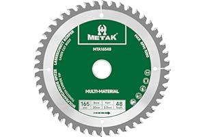 METAK HM - Lama per sega circolare 165 x 20 mm, 48 denti per alluminio, multi-materiale, 165 x 48, ideale per legno, laminato, MDF, plastica e rame, compatibile con Metabo, Bosch e molte altre marche