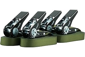 SANDAX Lot de 4 Sangles d'arrimage Sangles à cliquet, Rochet Noir de Haute qualité, Charge admissible jusqu'à 400 kg, Selon DIN en 12195-2, Longueur 4m Largeur 25mm, en Une pièce, Vert Olive