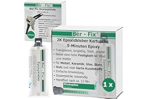 Ber-Fix 5 Min Epoxidharz Kleber EXPRESS 50g Kartusche + Pistole + 10 Spitzen 2k Kleber echter Epoxy Kleber 2 Komponenten Kleber Kunststoff Metall Glas Stein Beton Holz