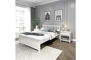 ‎MAX & LILY Max & Lily Bett 140x200cm inklusive Lattenrost, Doppelbett - mit Stauraum unter dem Bett, Bettgestell mit Kopfteil, Holzbett aus neuseeländischem Kieferholz, weiß